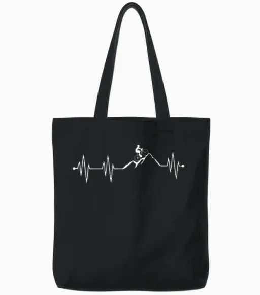 Mountain Bike Heartbeat Biking Tote Bags in Black