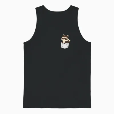 Cute Raccoon in Pocket T-Shirt – Kawaii Pocket Rac Unisex Tank Top - Black
