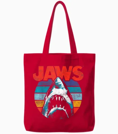 Jaws Retro Colors Shark Rainbow Logo Tote Bags - Red