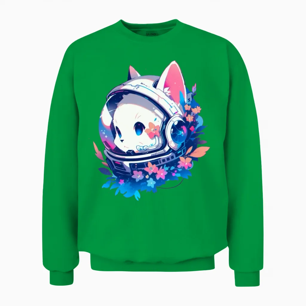 Astronaut Cat Who Saved the World Unisex Sweatshirt in Irish Green