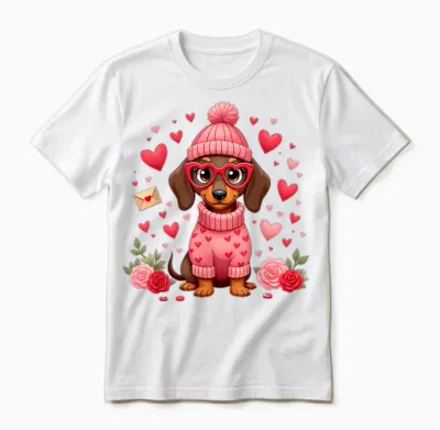 Valentine Dog Mom Valentine Dachshund Weiner T-Shirt, Black, S Unisex T-Shirt - White