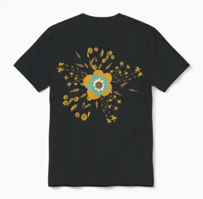 Retro Flower Cottage Mustard Unisex T-Shirt - Black