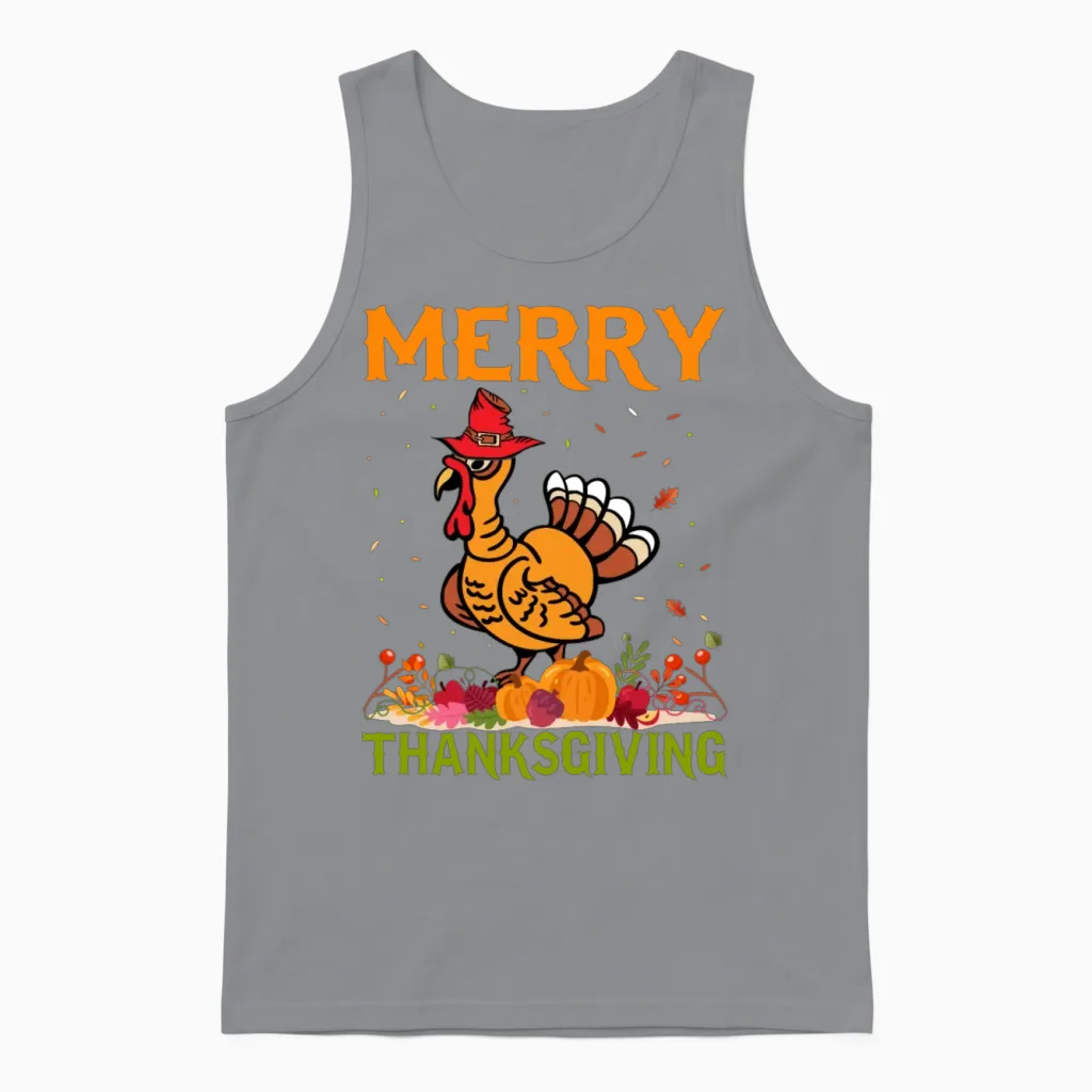Merry Thanksgiving Turkey Food Thankful Family Day Unisex Tank Top in Sport Grey