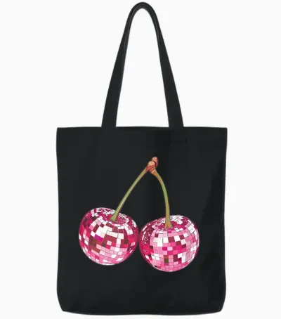 ästhetischer Trendiger Y2k-Disco-Kugel Mit Kirsche, Für Damen, Girly Tote Bags - Black