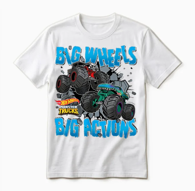 Hot Wheels - Monster Trucks Big Wheels Big Actions Unisex T-Shirt in White
