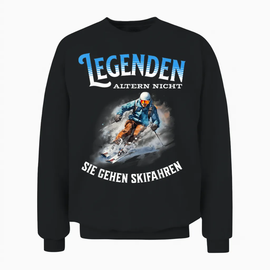 Legends Don't Age They Go Skiing T-Shirt, Black Unisex Sweatshirt in Black