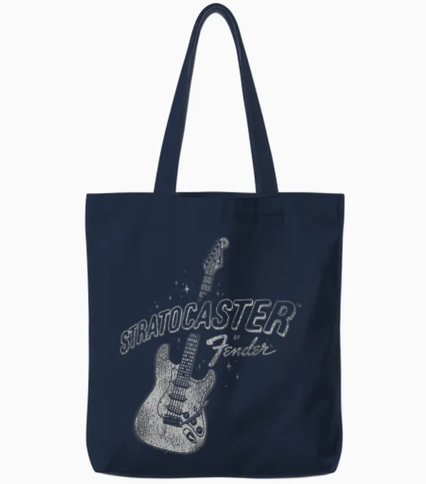 Fender Stratocaster Sparkling Guitar Vintage Tote Bags in Navy