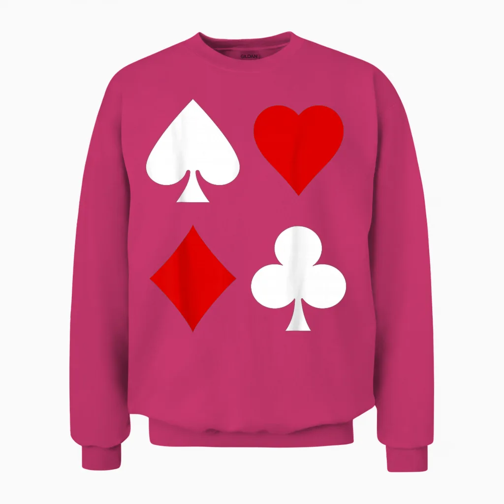 Playing Cards Fancy Dress Costume Checked Spades Cross Heart Poker Romee T-Shirt, Black Unisex Sweatshirt in Heliconia
