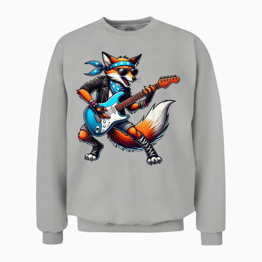 Punk Fox Guitar Rock N Roll Gothic Kids Rock Star Funny Unisex Sweatshirt in Ash