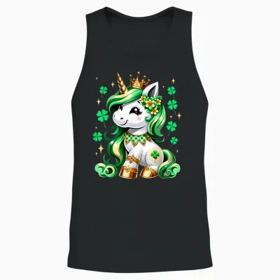 Cute Unicorn Shamrock St Patricks Day Girls Kids Lepricorn Unisex Tank Top - Black