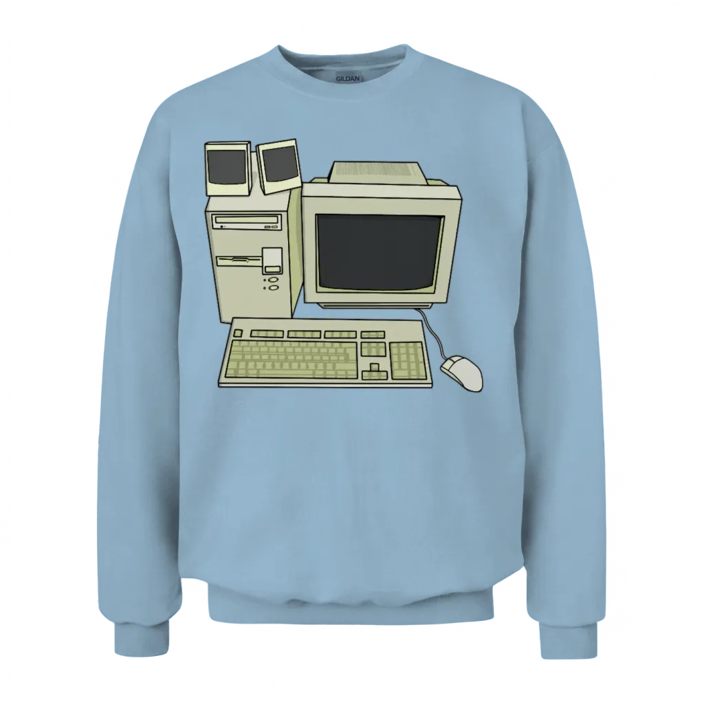 Retro Computer Desk Setup Unisex Sweatshirt - Light Blue