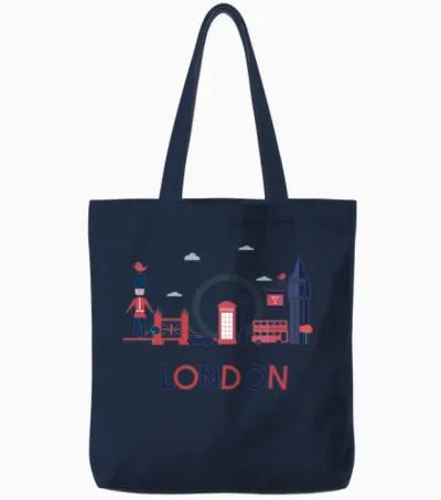London Skyline Illustration Design Tote Bags - Navy