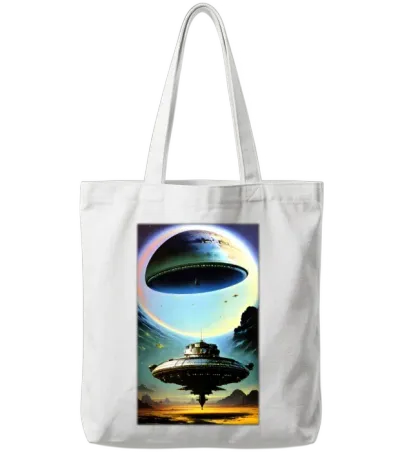 Ufo Retro Tote Bags - White