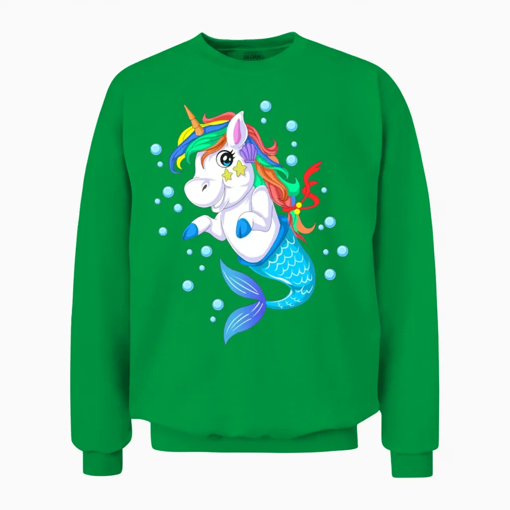 Funny Unicorn Mermaid Unisex Sweatshirt in Irish Green
