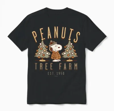 Snoopy Peanuts Tree Farm Christmas Retro Style Unisex T-Shirt - Black