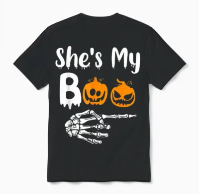 She's My Boo Matching Halloween Pajama Couples He's My Boo Unisex T-Shirt - Black