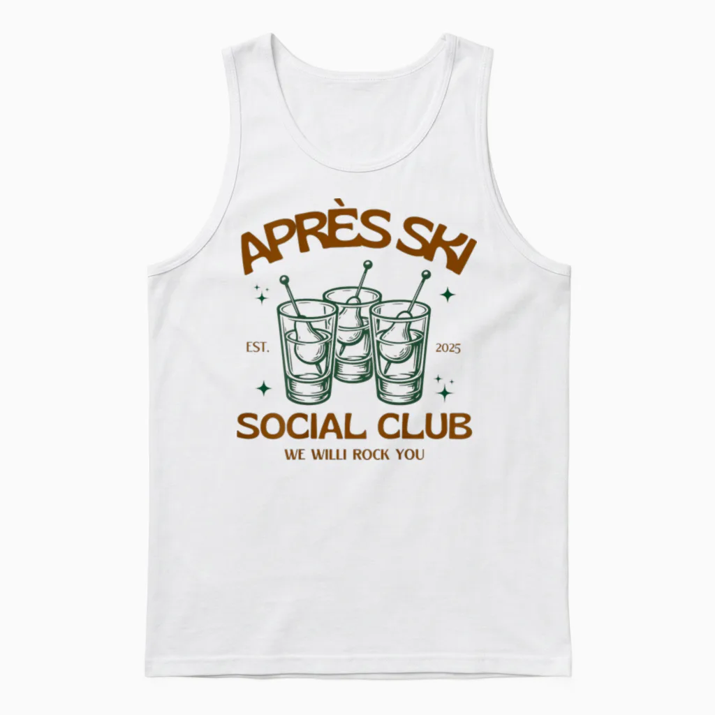 Après Ski Social Club | We Willi Rock You Apres Backprint Unisex Tank Top in White