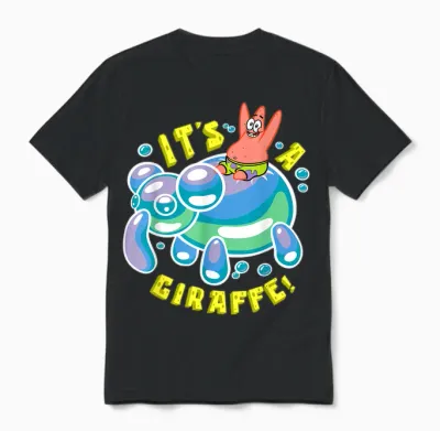 Mademark X Spongebob Squarepants - Spongebob Its a Giraffe Patrick Star Riding Balloon Giraffe Unisex T-Shirt - Black