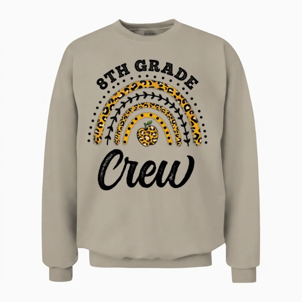 8th Grade Crew Rainbow 8th Grade Back to School Unisex Sweatshirt in Sand