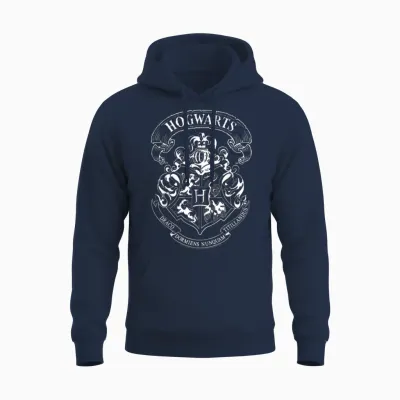 Harry Potter Hogwarts Crest T-Shirt, Gray Unisex Hoodie - Navy