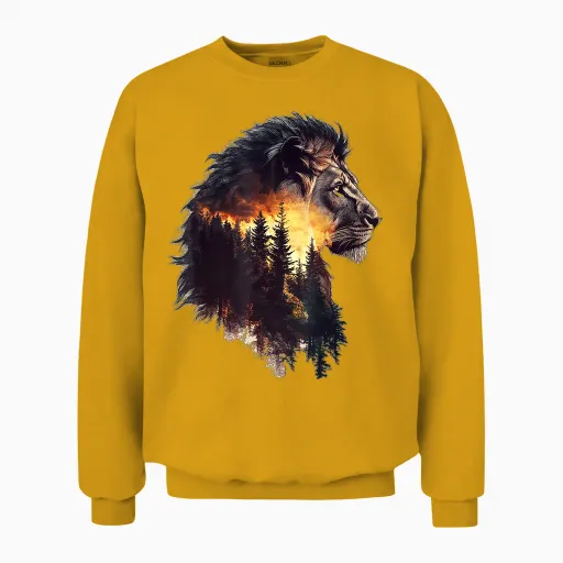 Lion Forest Portrait Art Animal Lovers Graphic Lion Unisex Sweatshirt - Gold