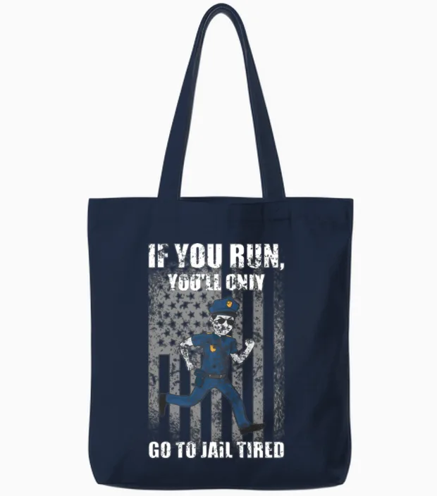 Funny Police Officer Law Enforcement Go to Jail Tote Bags in Navy