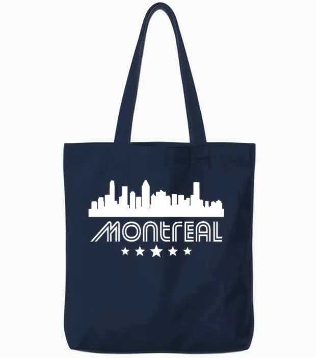 Retro Montreal Skyline Tote Bags - Navy