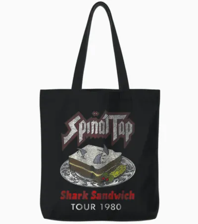 Vintage Shark Sandwich Distressed Spinal Tap Funny Design Tote Bags - Black
