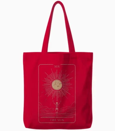 Spiritual Tarot Card Mystical Edgy Esoteric Streetwear T-Shirt, Black Tote Bags - Red