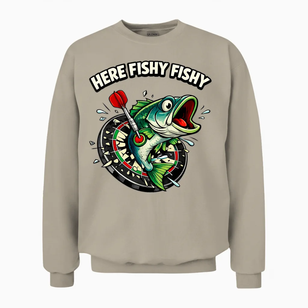 Lustiges Big Fish Motiv Für Dartspieler | Fisch & Bullseye Unisex Sweatshirt in Sand