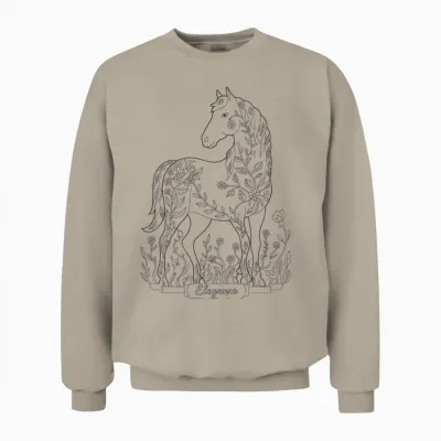 Pferd Zum Ausmalen Kinder Blumen Schablone Mädchen Geschenk Unisex Sweatshirt - Sand