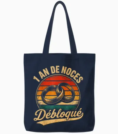 1 an De Mariage Noces De Coton Débloqué Cadeau Vintage Tote Bags - Navy