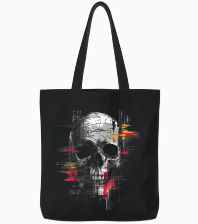 Skull Drawing Art Painting Graphic Motif Skull T-Shirt, Black Tote Bags - Black