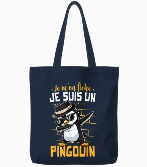 Penguin Children's T-Shirt Boy Girl Je Suis Un Pingouin T-Shirt, Black, S Tote Bags - Navy