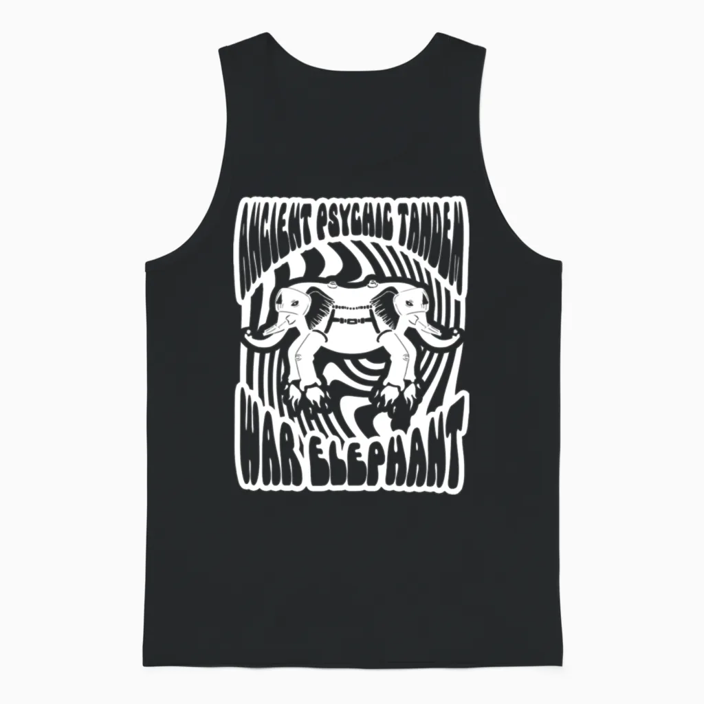 Ancient Psychic Tandem War Elephant Unisex Tank Top in Black