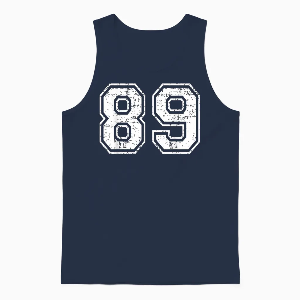 89 Matching Universitaire Grunge De Sports D'équipe Numéro Quatre-Vingt-Neuf Unisex Tank Top in Navy