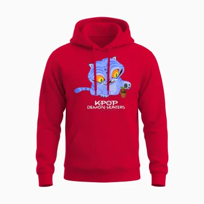 Kpop Demon Hunters Cute Derpy Tiger Cartoon Unisex Hoodie - Red