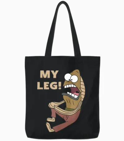 Mademark X Spongebob Squarepants - Fred the Fish - My Leg! Tote Bags - Black