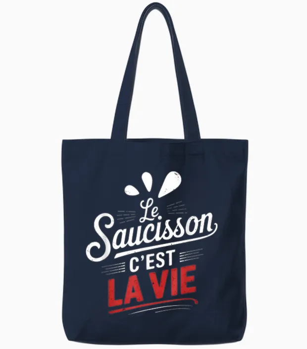 Sausage Is Funny Life Shirt T-Shirt, Black, S Tote Bags in Navy
