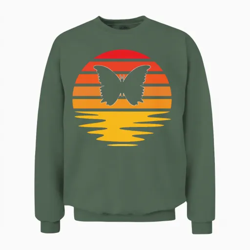 Butterfly Retro Unisex Sweatshirt in Military Green