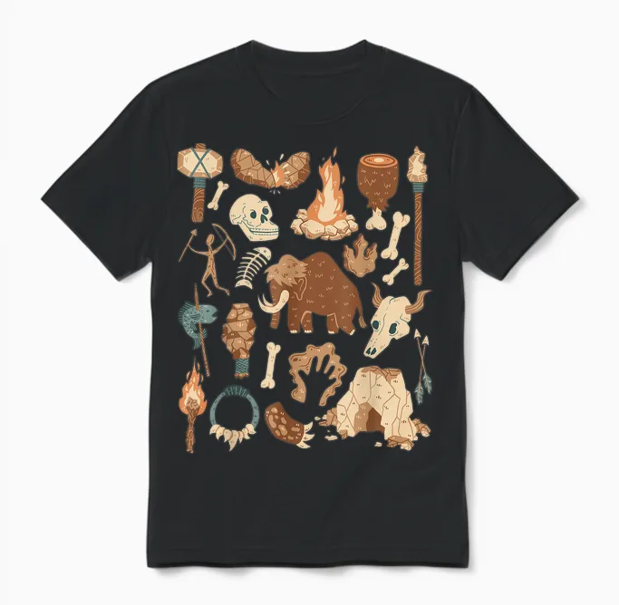 Stone Age T-Shirt, Black Unisex T-Shirt in Black