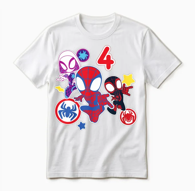 Children's Marvel Spidey and His Amazing Friends 4 Year Old Birthday T-Shirt, Black Unisex T-Shirt in White