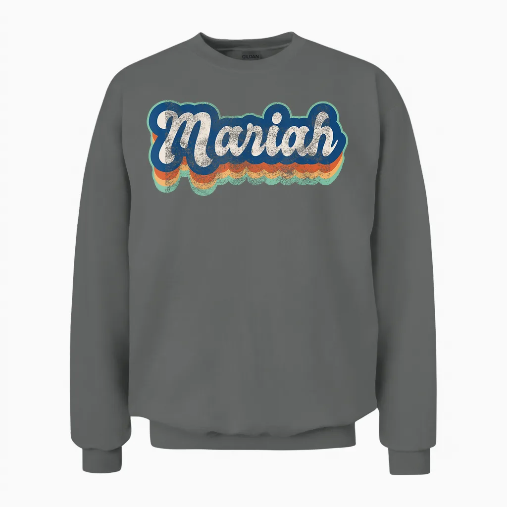 Mariah Name Girl Vintage Style 70s 80s Custom T-Shirt, Black, S Unisex Sweatshirt in Graphite Heather