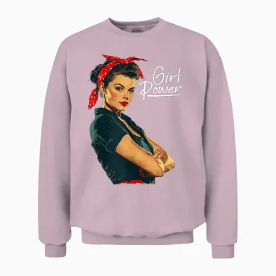 Rockabilly Girl Power T-Shirt, Black Unisex Sweatshirt - Light Pink