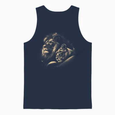 Lion and Lioness Symbol of Love, Loyalty and Partnership T-Shirt, Black Unisex Tank Top - Navy
