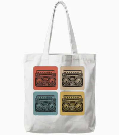 Retro Boombox Vibes Tote Bags - White