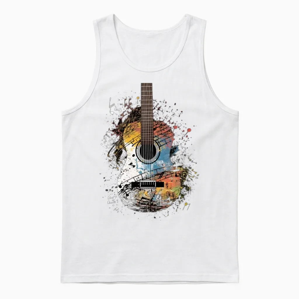 Guitar Player Guitarist Musical Notes Band Music Unisex Tank Top in White