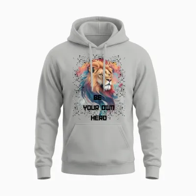 Self-Made Hero - Brave Lion Attitude Art Unisex Hoodie - Ash