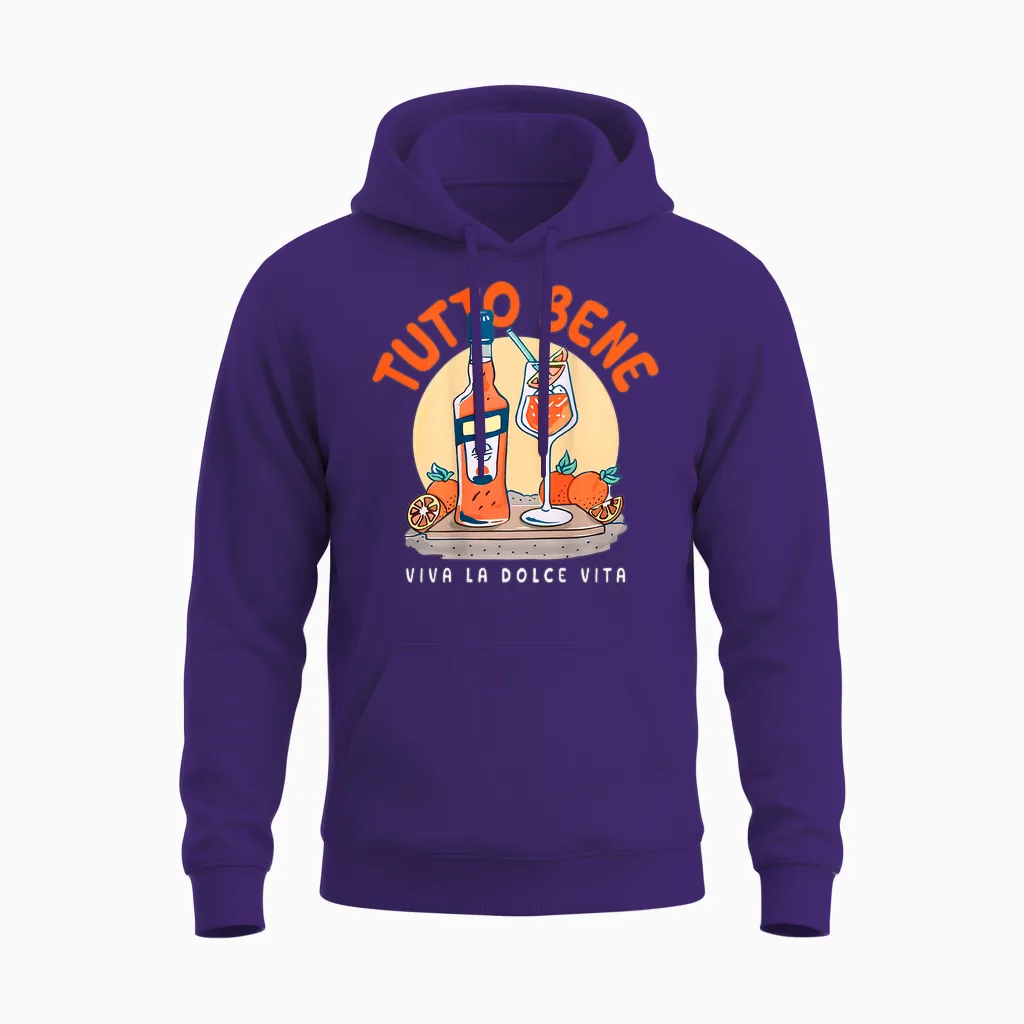 Tutto Bene X Viva La Dolce Vita Oil Aperoir Spritz Club Back T-Shirt, Black, S Unisex Hoodie in Purple