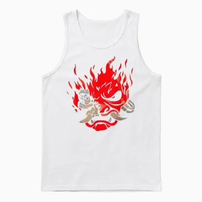 Djapan Onicyborg Cyberpunk T-Shirt - Unisex Adults - Black - Short Sleeve - Small - Classic Fit - Cotton & Polyester - Machine Wash Unisex Tank Top - White